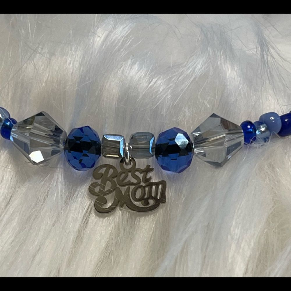 Handmade Mothers Day Anklet, Blue Anklet, Stainless Steel Charm, Beaded Ankle